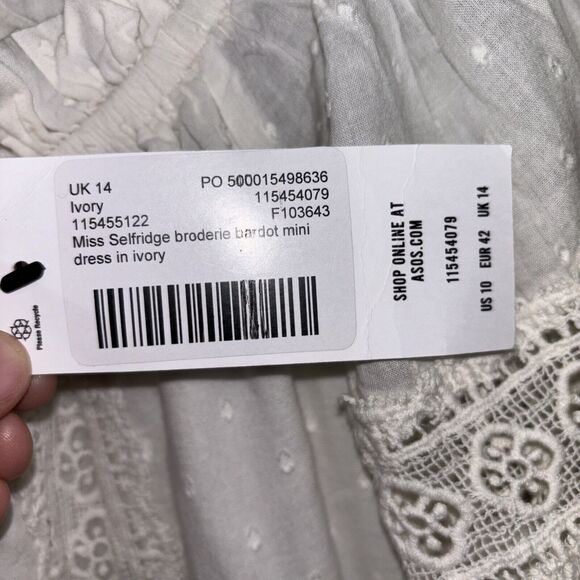 Womens Size 10 Miss Selfridge Broderie Bardot Mini Dress NWT - Picture 3 of 5